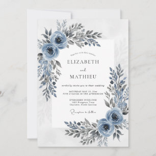 Invitation Mariage d'hiver sophistiqué bleu poussiéreux