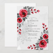 Invitation Mariage d'hiver sophistiqué cramoisi (Devant / Derrière)
