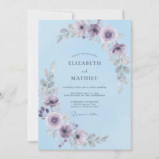 Invitation Mariage d'hiver splendide bleu ciel (Devant)