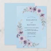 Invitation Mariage d'hiver splendide bleu ciel (Devant / Derrière)