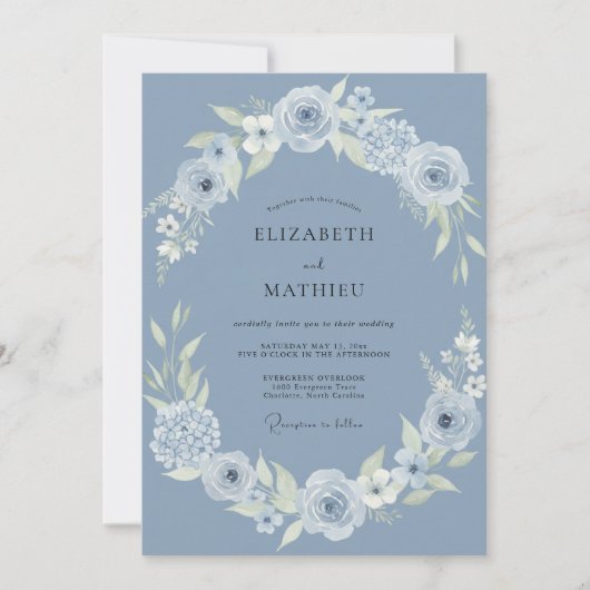 Invitation Mariage d'hiver splendide bleu poussiéreux (Devant)