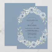 Invitation Mariage d'hiver splendide bleu poussiéreux (Devant / Derrière)