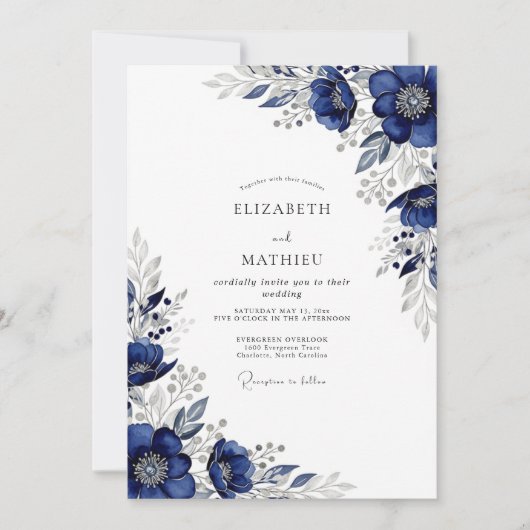 Invitation Mariage d'Hiver Splendide de la Marine (Devant)