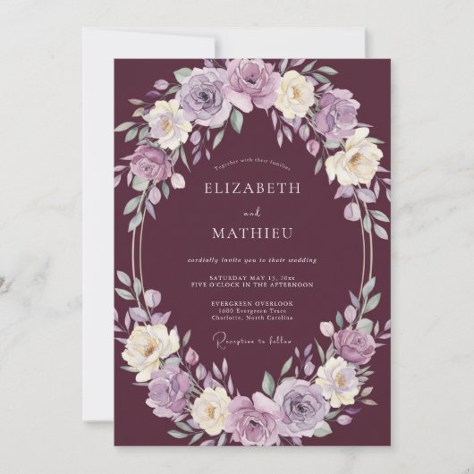 Invitation Mariage d'hiver statuaire au prune (Devant)
