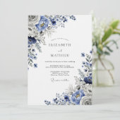 Invitation Mariage d'hiver sublime bleu acier (Debout devant)