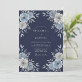 Invitation Mariage d'hiver sublime bleu marine (Debout devant)