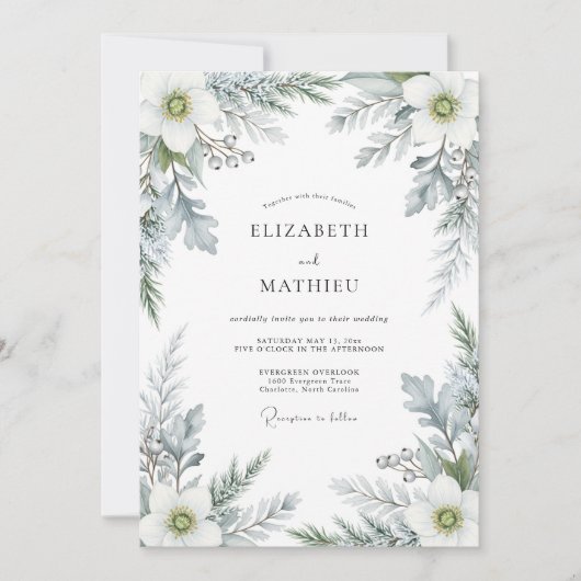 Invitation Mariage d'hiver sublime bleu poussiéreux (Devant)