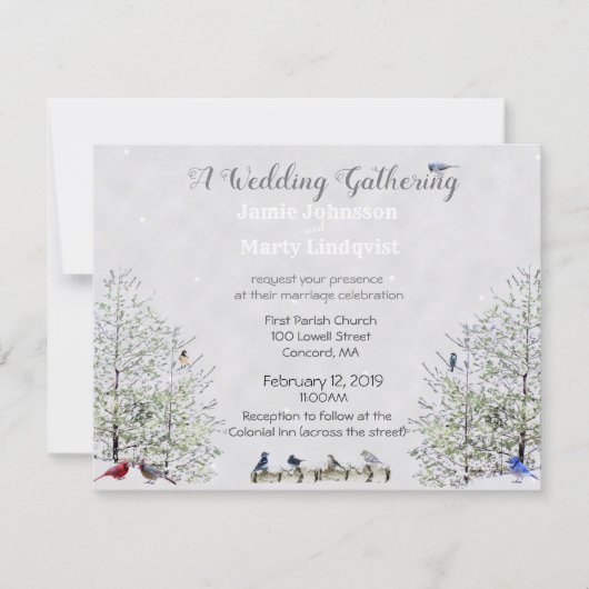 Invitation Mariage d'Hiver-Thème Nature : (Devant)