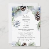 Invitation Mariage d'hiver tout en un modèle de pins enneigés (Devant)