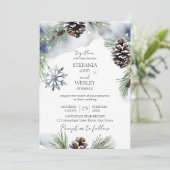 Invitation Mariage d'hiver tout en un modèle de pins enneigés (Debout devant)