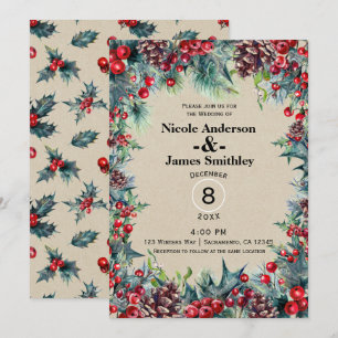 Invitation Mariage d'hiver Vacances Baies de Noël Cône de pin