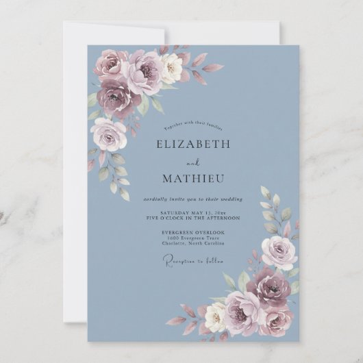 Invitation Mariage d'hiver velouté bleu ardoise (Devant)