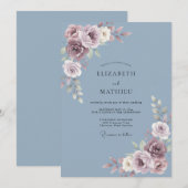 Invitation Mariage d'hiver velouté bleu ardoise (Devant / Derrière)