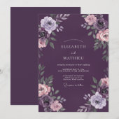 Invitation Mariage d'hiver velouté prune (Devant / Derrière)