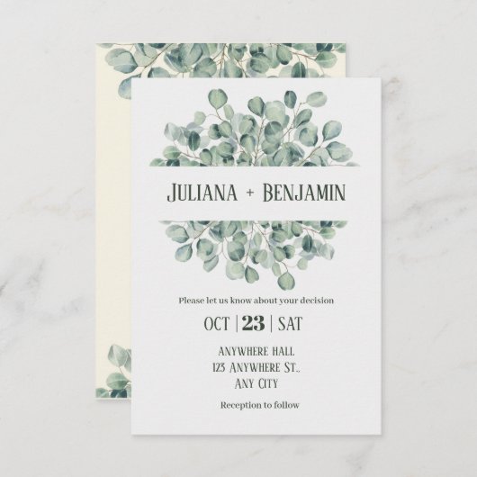 Invitation Mariage d'hiver vert clair (Devant / Derrière)