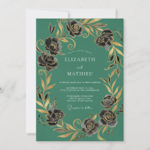 Invitation Mariage d'hiver vert émeraude doré