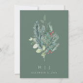 Invitation Mariage d'hiver Vert QR Code Enregistrer la date (Dos)