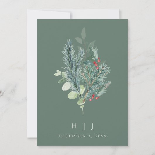 Invitation Mariage d'hiver Vert QR Code Enregistrer la date (Dos)