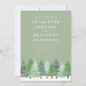 Invitation Mariage d'hiver Vert Sauge Code QR Forêt Moderne (Devant)