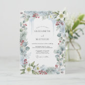 Invitation Mariage d'hiver vert sauge givré (Debout devant)