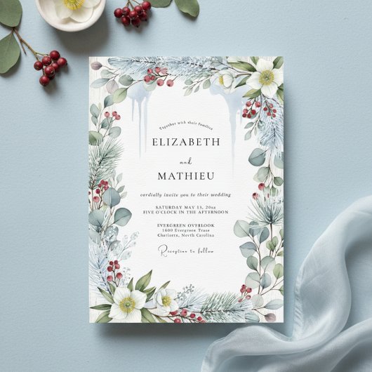 Invitation Mariage d'hiver vert sauge givré