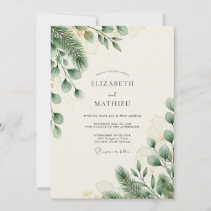 Invitation Mariage d'hiver vert sauge luxuriant