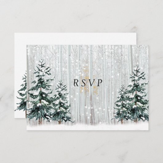 Invitation Mariage d'hiver White Birch Forest Pine Trees (Devant / Derrière)