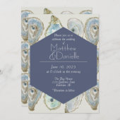 Invitation Mariage d'huîtres aquarelle - bleu-duché (Devant / Derrière)
