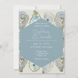 Invitation Mariage d'huîtres aquarelle - bleu-duché