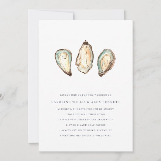 Invitation Mariage d'huîtres d'aquarelle côtière (Devant)