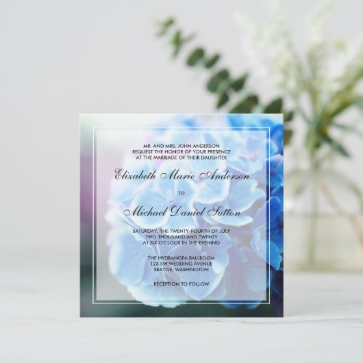 Invitation Mariage d'Hydrangea bleu violet (Debout devant)