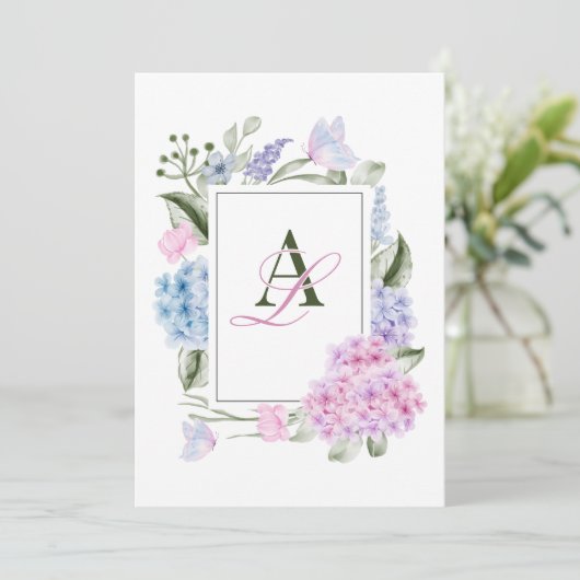 Invitation Mariage d'hydrangée florale esthétique (Debout devant)