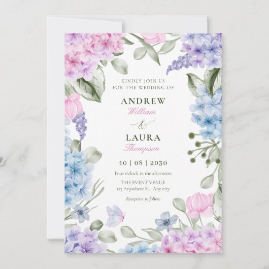 Invitation Mariage d'hydrangée florale esthétique (Dos)