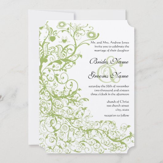 Invitation Mariage d'Hydrangée verte sur glace (Dos)