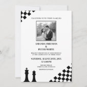 Invitation Mariage Diagonal Black Chess Bold Checkers (Devant)