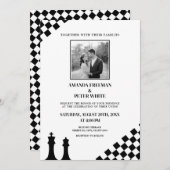 Invitation Mariage Diagonal Black Chess Bold Checkers (Devant / Derrière)