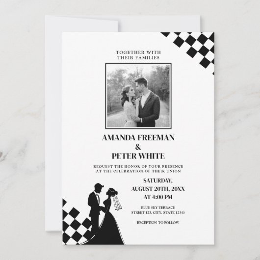 Invitation Mariage Diagonal Noir Silhouette Gras (Devant)