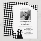 Invitation Mariage Diagonal Noir Silhouette Gras (Devant / Derrière)