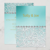 Invitation Mariage Diamant de dentelle verte de la menthe (Devant / Derrière)
