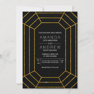 Invitation mariage diamant de parties scintillant d'or géomét