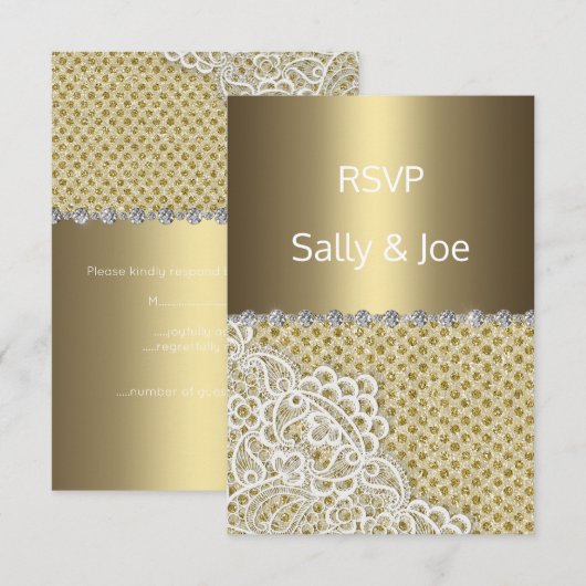 Invitation Mariage diamant dentelle dorée bronze réponse 2 (Devant / Derrière)