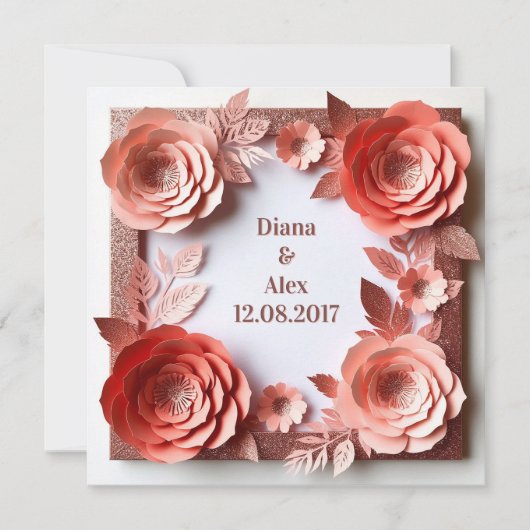 Invitation 💎 Mariage Diamant Floral Rose 💎 (Devant)