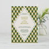 Invitation Mariage diamant Tartan irlandais (Debout devant)