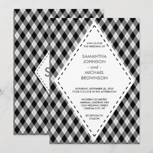 Invitation Mariage diamant tartan irlandais noir gris