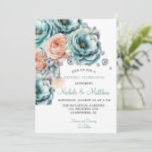 Invitation Mariage diamant Turquoise et Pêche Rose (Debout devant)
