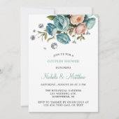 Invitation Mariage diamant Turquoise et Pêche Rose (Devant)