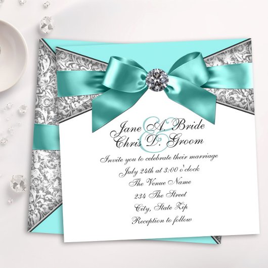Invitation Mariage Diamants Blancs Bleu Canard