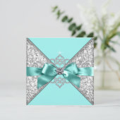 Invitation Mariage Diamants Blancs Bleu Canard (Debout devant)