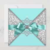 Invitation Mariage Diamants Blancs Bleu Canard (Devant)