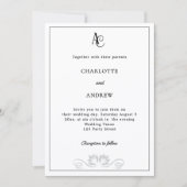 Invitation Mariage diamants monogramme moderne noir blanc (Devant)